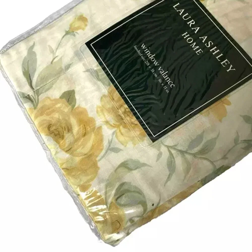 Laura Ashley NOS New Eva Floral Valance Short Curtain Vintage 90s Gold Ivory